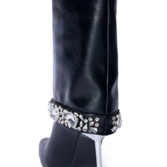 AZALEA WANG BRIAR BOOTIE BLACK Boots - SIZE 9 Rhinestone Crystal - Picture 4 of 5